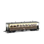 A BMS/Accucraft Dual Gauge O/1 (Narrow Gauge) Welshpool and Llanfair Pickering Coach, in GWR brown/