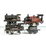 Early Hornby and Bing O Gauge Clockwork Locomotives and Tenders, comprising a Bing-style Hornby '
