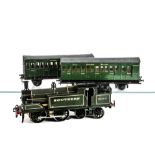 A Scratchbuilt O Gauge Coarse-Scale Electric M7 class 0-4-4 Tank Locomotive and Coaches, the