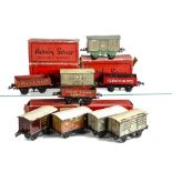 Hornby O Gauge Pre-War Freight Stock, including 6 assorted no 0 tinprinted vans, all P-F, HRC and