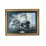 A David Weston Print of Duchess Class 'City of St Albans', pulling out of Carlisle, glazed with a