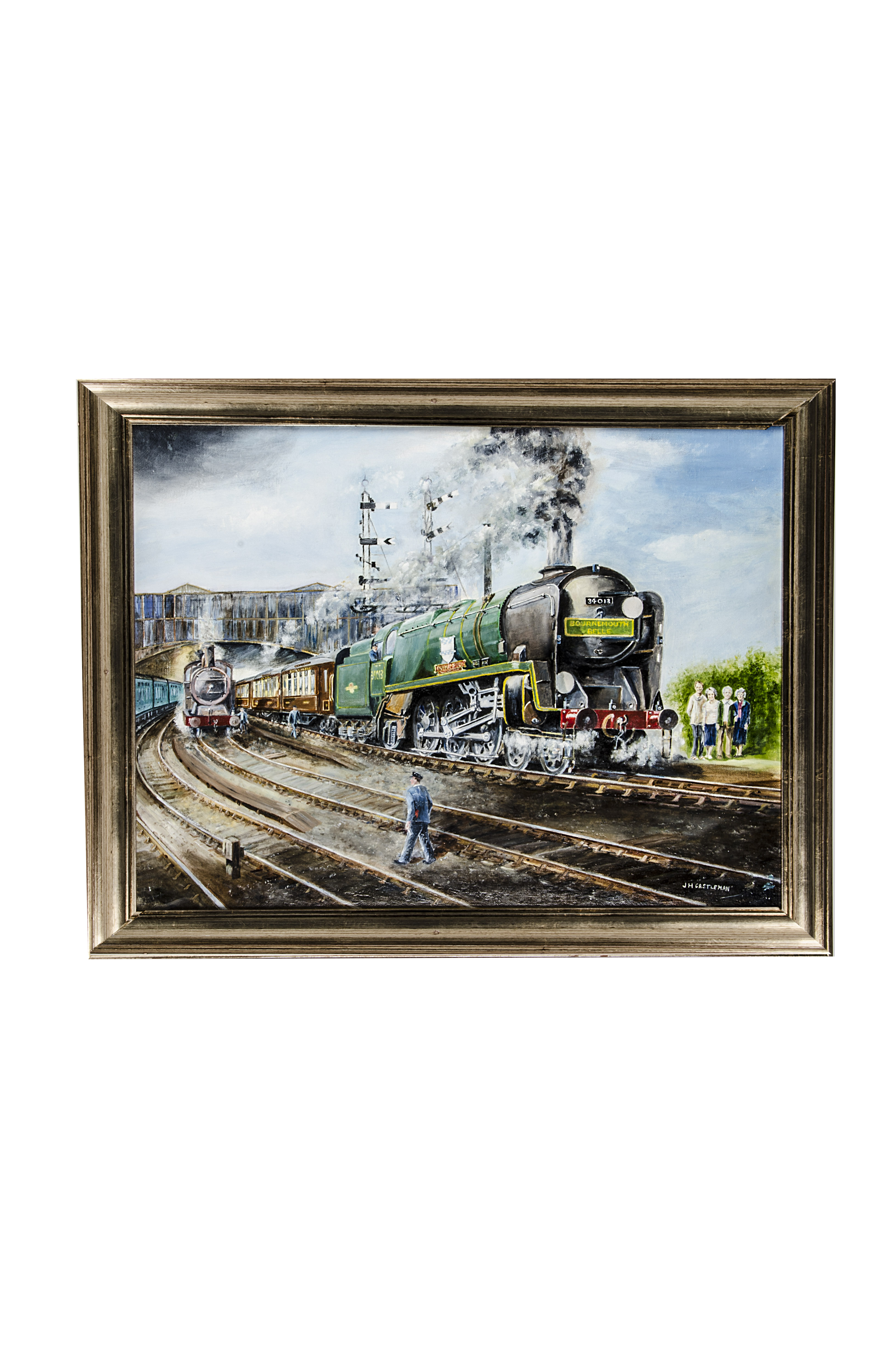 An Original Oil/Acrylic Painting by J H Castleman of West Country Class 'Okehampton', with the '