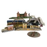 A Collection of German O Gauge Tinplate Stations and Lineside Accoutrements, including 3 'wayside'