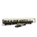 A Finescale O Gauge Kit-built GWR Coach and Rail Cleaner, the coach probably by Cavalier coaches