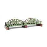 A Bing Gauge 1 Double-arched Girder Bridge, with 3 angular support piers in brick finish, the