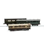 Vintage O Gauge British Coaching Stock by Various Makers, comprising an over-painted Bassett-Lowke