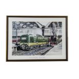 A Framed Print 'East Coast Thoroughbreds' by John Willerton, depicting 'Deltic' D9009 and A2 class