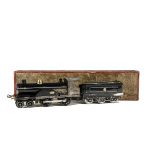 A Hornby O Gauge Clockwork No 2 Locomotive and Tender, in part-stripped LNWR black livery, P, some