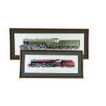 A pair of Geoffrey Wheeler framed prints and book, Princess Elizabeth' in LMS maroon, full size