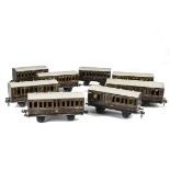 A Rake of Repainted Gauge 1 Coaching Stock, all rather heavily overpainted in dark brown 'CR'