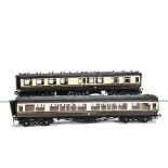 Two Finescale O Gauge Kit-built GWR Corridor Coaches, comprising 12-wheel 1st/3rd restaurant car