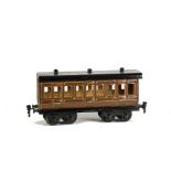 A Repainted Vintage Märklin Gauge 1 First/Third Passenger Coach, with 3 compartments and fixed