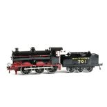 A Repainted Bing O Gauge Clockwork Geared-wind 0-6-0 Locomotive with Repro Tender, the locomotive