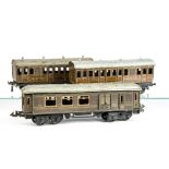 Bing/Bassett-Lowke O Gauge Bogie British Coaching Stock, comprising a Bing LMS brake/3rd coach