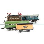 A Continental O Gauge Clockwork Pantograph Locomotive and Rolling Stock by Various Makers, including