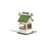 A Bing German Newspaper Kiosk Platform Accessory for O Gauge or Larger, in white with green roof and