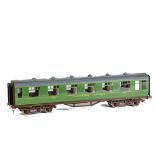 An Aster Gauge 1 Southern Railway Coach, finished in SR malachite green, VG, roof a little grubby