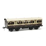 A Bassett-Lowke Gauge 1 LNWR Composite Non-Corridor Coach, in LNWR 'plum and spilt milk' colours