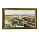 An Original Oil Painting on Canvas by Peter Annable of Barden Mill & Reedley Hallows Station, with a