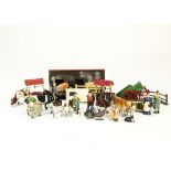 Selection of mainly Britains lead farm animals (80) and people (18), Britains post WW2 tumbrel, F,