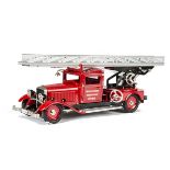 1991 Marklin Fire Truck, 1991, tinplate clockwork model with red body, two Firemen, extending ladder