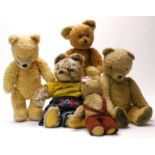 Post War Continental Teddy Bears, one Zotty type (missing lower mouth), artificial plush, assorted