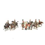 White metal copies of Britains figures including South American cavalry (10), Scots Greys (6),