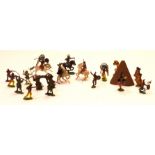 Britains / Herald solid Cowboys and swoppet Indians, most damaged but with accessories, (20),