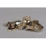 A group of Silver items, including hallmarked Mustard pot (no liner) matchbox cover and napkin ring,