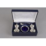 A 20th Century cased silver cruet set, marked Birmingham 1991, by Bishtons Ltd, comprising salt &