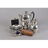 A collection of various silver plated items, to include a chafing dish, flatware, cruet, water