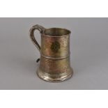 A Georgian Old Sheffield plated tankard, the single handled design with heart finial, with