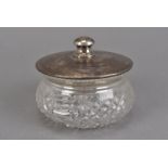 A Silver Topped powder glass, with engine turned decoration, hob nail cut glass bowl ( slight