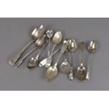 A group of Hallmarked silver spoons, including, Caddy spoon, Dessert and teaspoons 5.61ozt (11).