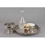 A large collection of silver plated items, to include an engraved serving tray, a footed wine