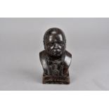 After R A Pickering, bronzed resin bust of Sir Winston Churchill with a brown patina on a