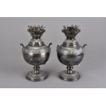 A pair of silver plated table lamps by James Dixon & Co., for Maple & Co. of London, of half