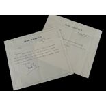 Ivor Novello, two hand-written letters, signed from Ivor to Dorothy, from the estate of Dorothy, a