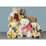 Six large Canterbury teddy bears: including Pandora, Wooster and Angus, all with card tags