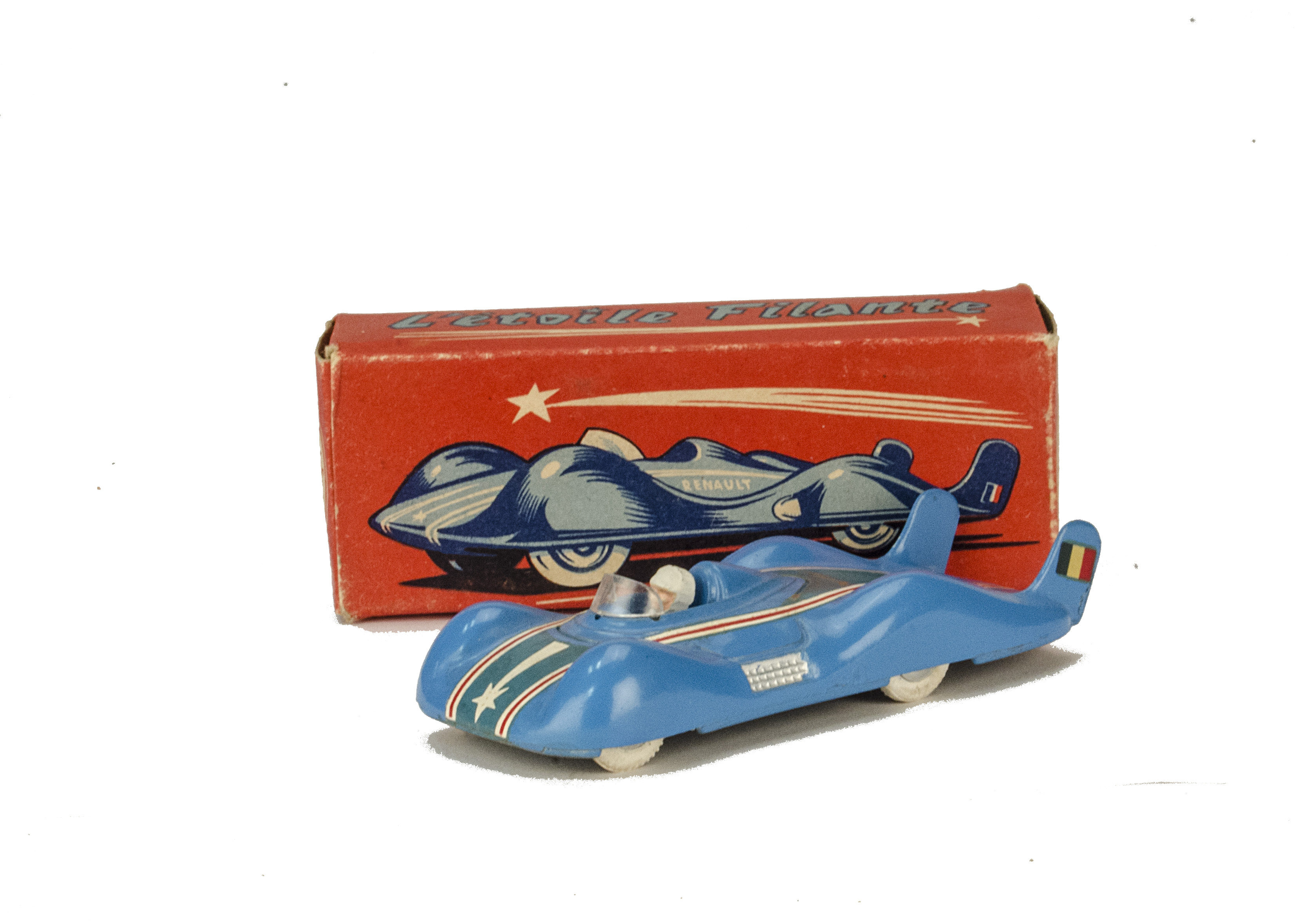 A Quiralu Renault Etoile Filante (Shooting Star), blue body, white driver, spun hubs, in original