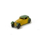 A Pre-War Hornby Series (Dinky) 22b Closed Sports Coupe, yellow body, green roof and mudguards,