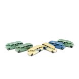 Dinky Toys 29e Single Deck Bus, six examples, first and second light green body, dark green flash