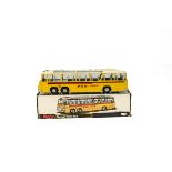 A Dinky Toys 961 Swiss Postal Bus, yellow body, cream roof, blue interior, PTT emblem, in original