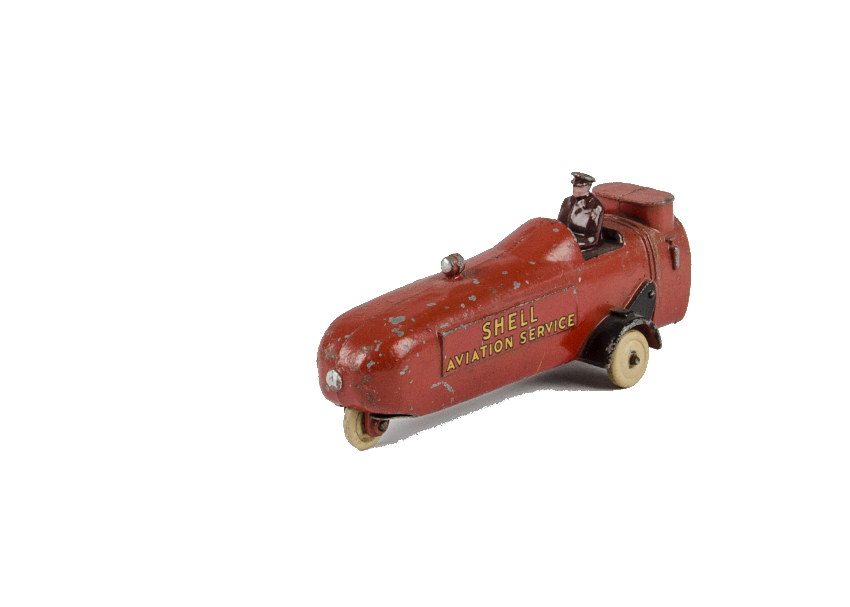 A Pre-War Dinky Toys 60y Thompson Aircraft Tender, red body, 'Shell Aviation Service' decals,