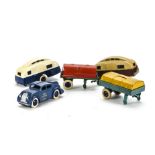 Pre-War Dinky Toys, 33e Dust Wagon Trailer, 33f Petrol Tank Trailer, 34a Royal Air Mail Service Car,