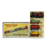 A Pre-War Dinky Toys 19 Mixed Good Train, comprising 21a maroon/black Loco, 21b green/red Open