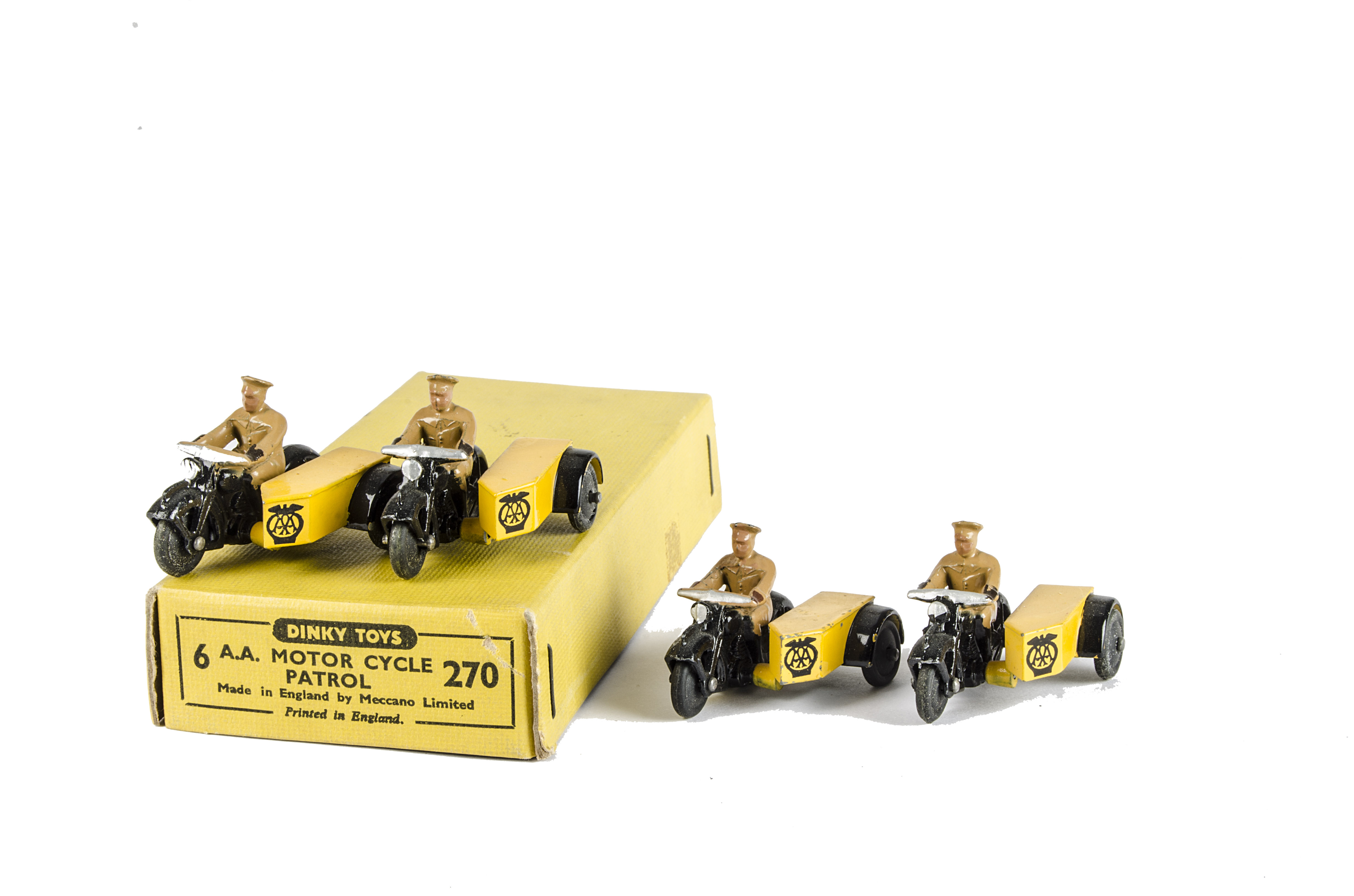 A Dinky Toys 270 A.A Motor Cycle Patrol Trade Box, containing four 270 A.A Motor Cycle Patrol, all