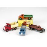 Dinky Toys Tipping Wagons, 410 Bedford End Tipper, red cab, cream back, silver grille, red hubs,