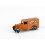 A Pre-War Dinky Toys 28e 'Ensign Cameras' Delivery Van, type 1, orange body, blue wash wheels,