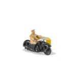 A Dinky Toys 272 ANWB Motor Cycle Patrol, black/yellow, tan rider, solid black rubber wheels, VG,